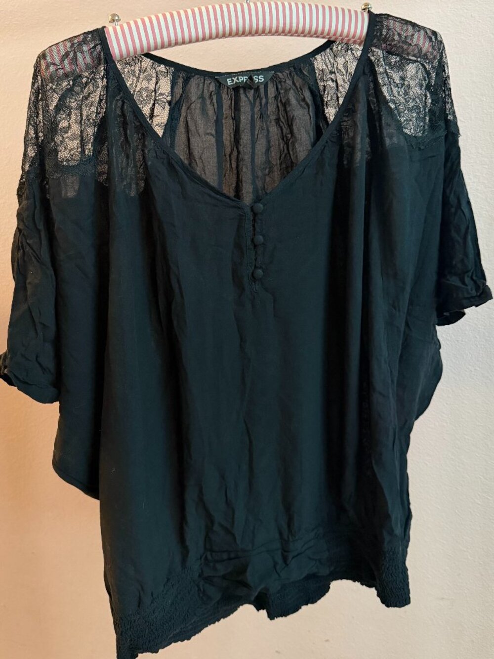 Flowy Lace-Shoulder Blouse